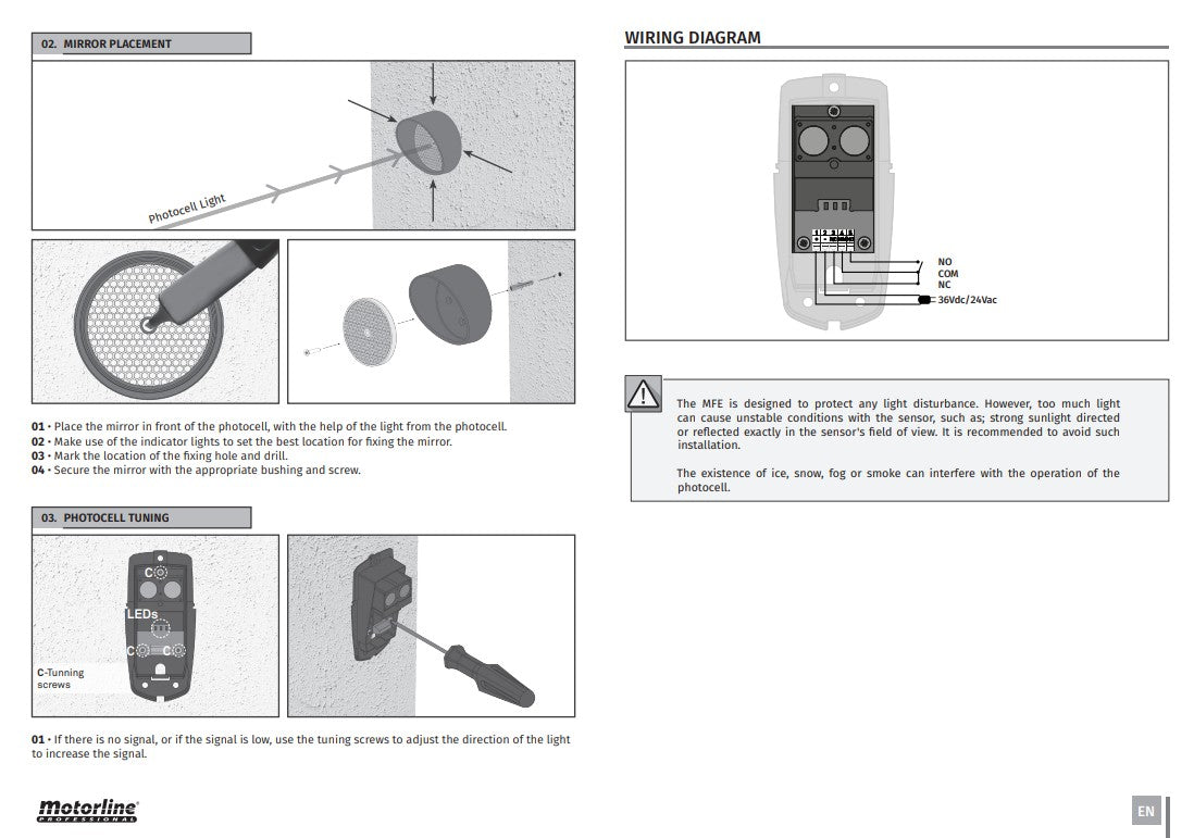 Fotocelule cu reflexie MFE cu infrarosu Motorline  12 m, IP 54