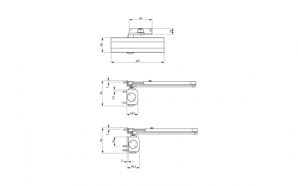 Amortizor usa cu brat articulat standard G-U OTS 210, argintiu