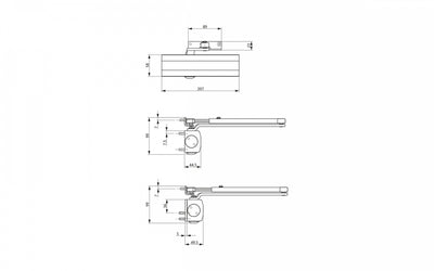 Amortizor usa cu brat articulat standard G-U OTS 210, argintiu